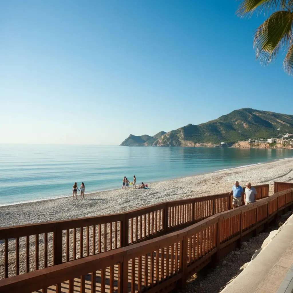 De boulevard en het kiezelstrand van Albir
